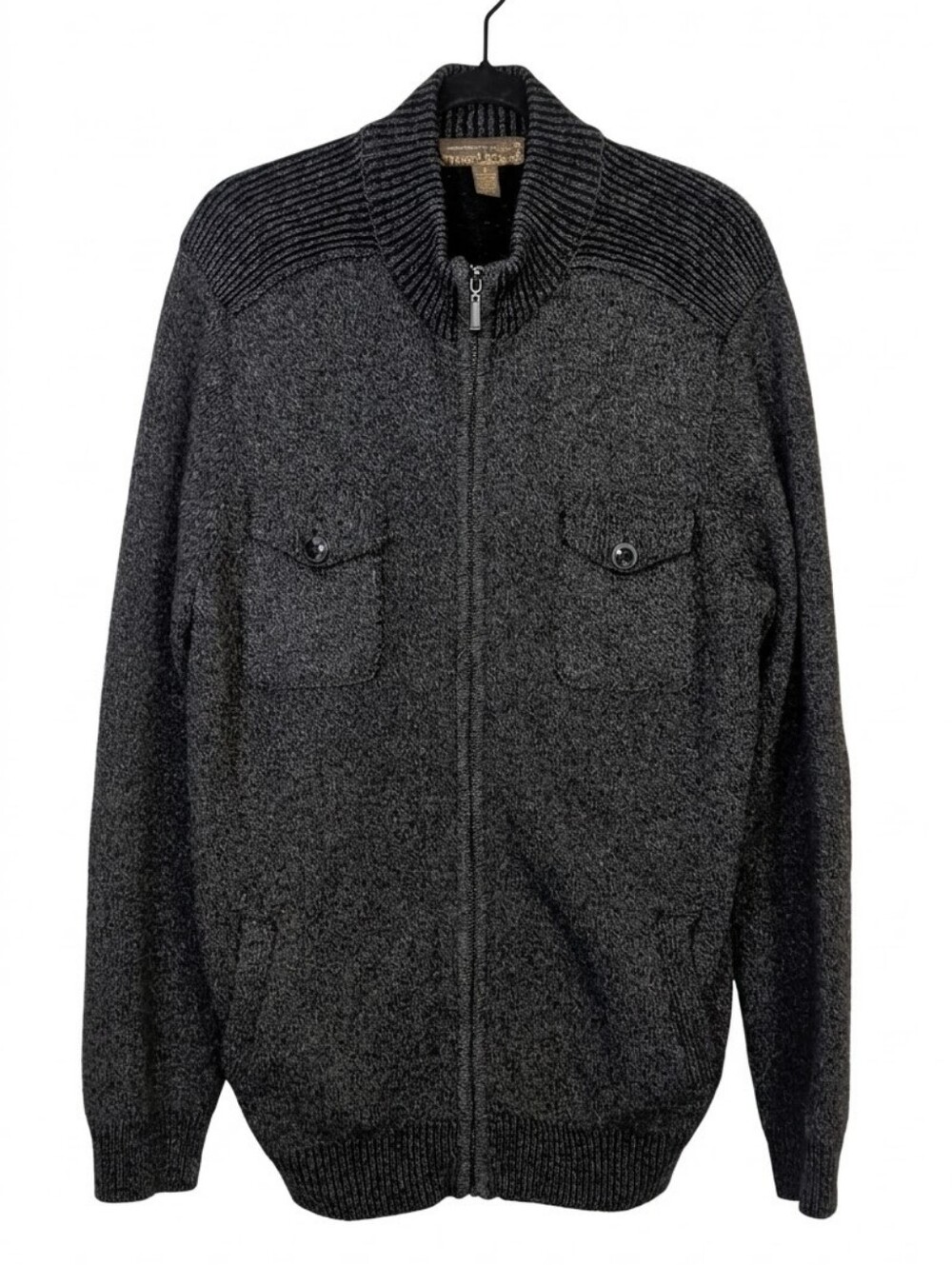 Pronto Uomo Blue 100% Wool Full Zip Knit Jacket Mens Size XL Grey Military Warm